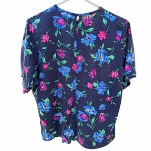 Sag Harbor Navy and Pink Floral Blouse~ Vintage